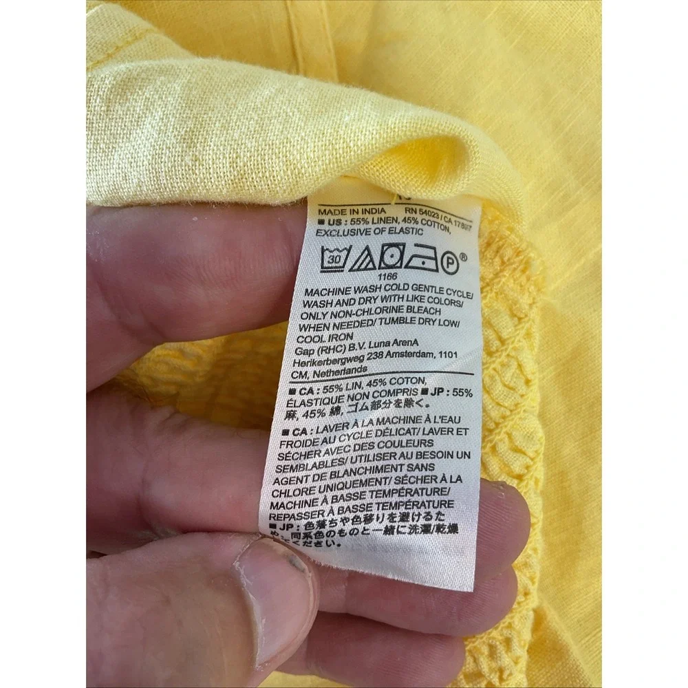 NEW Banana Republic Yellow Puff Sleeve square Neck smocked top blouse 10 linen